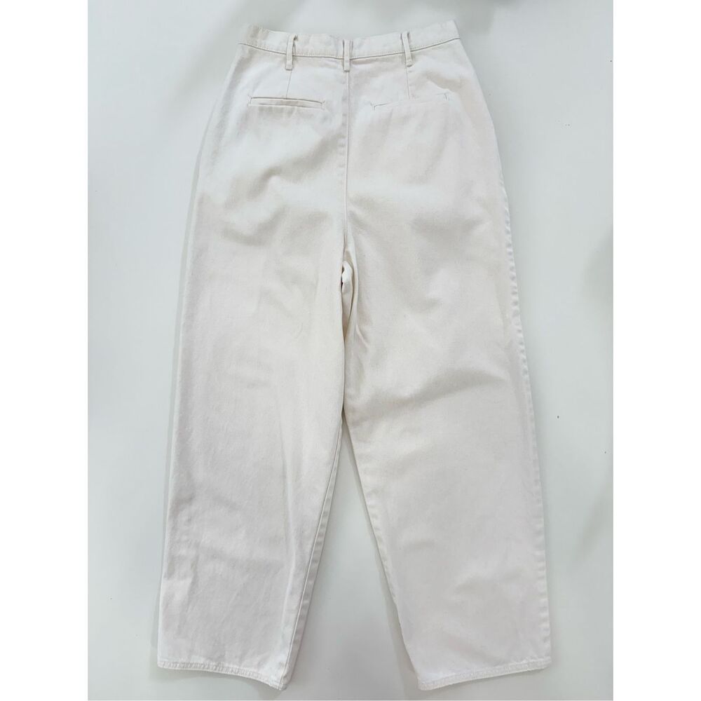 Tory Burch Denim Trouser Barrel Jean Natural Chalk Wash Pleated Crop Pants 2 - Picture 3 of 6